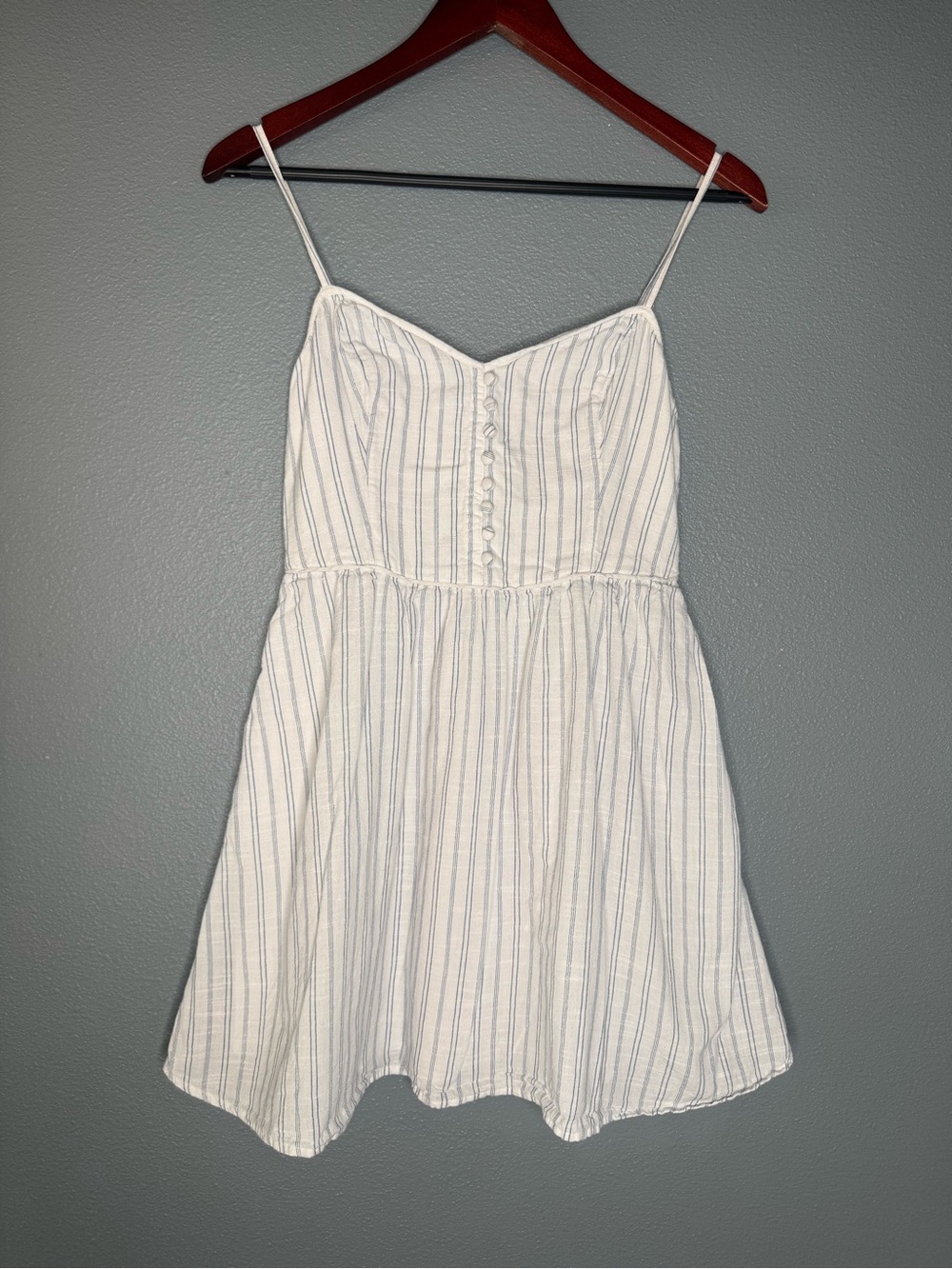 Abercrombie & Fitch Women’s Small White Blue Stripe Smocked Cotton Cami Dress